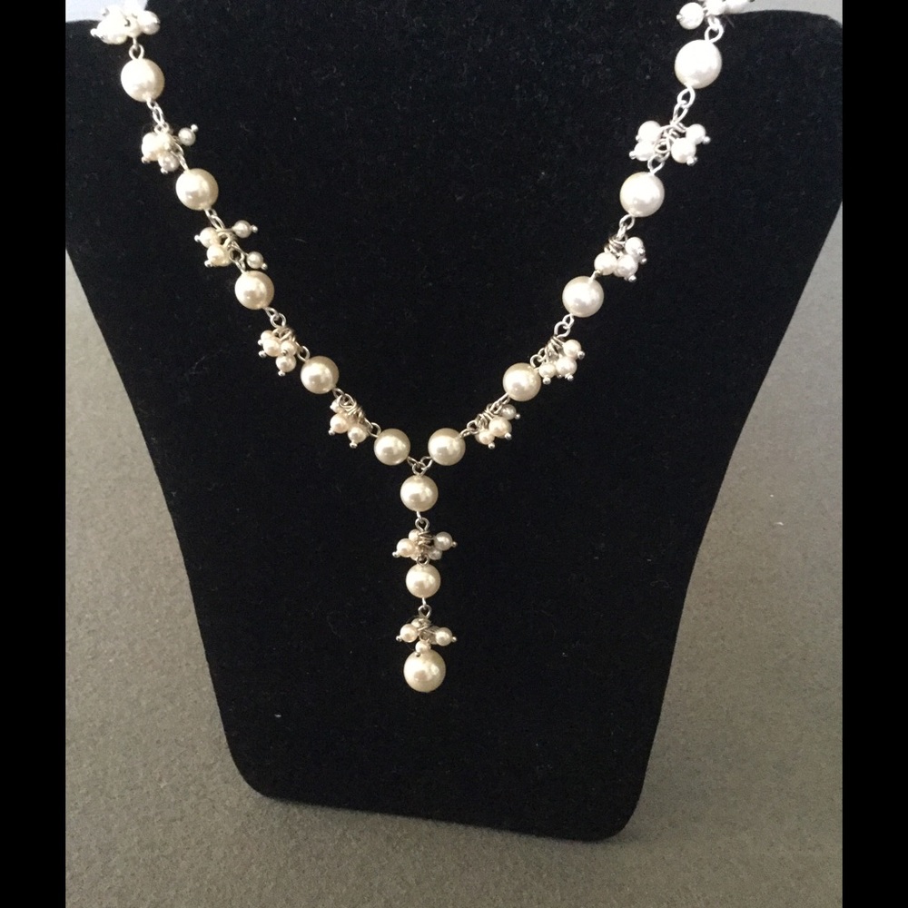 Carolee Faux Pearl Cluster Necklace with Dangle